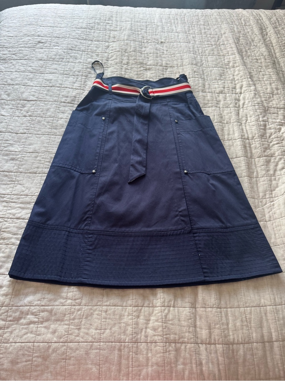 Karen Millen Navy A-Line Skirt with Red-White-Blue Waist Belt